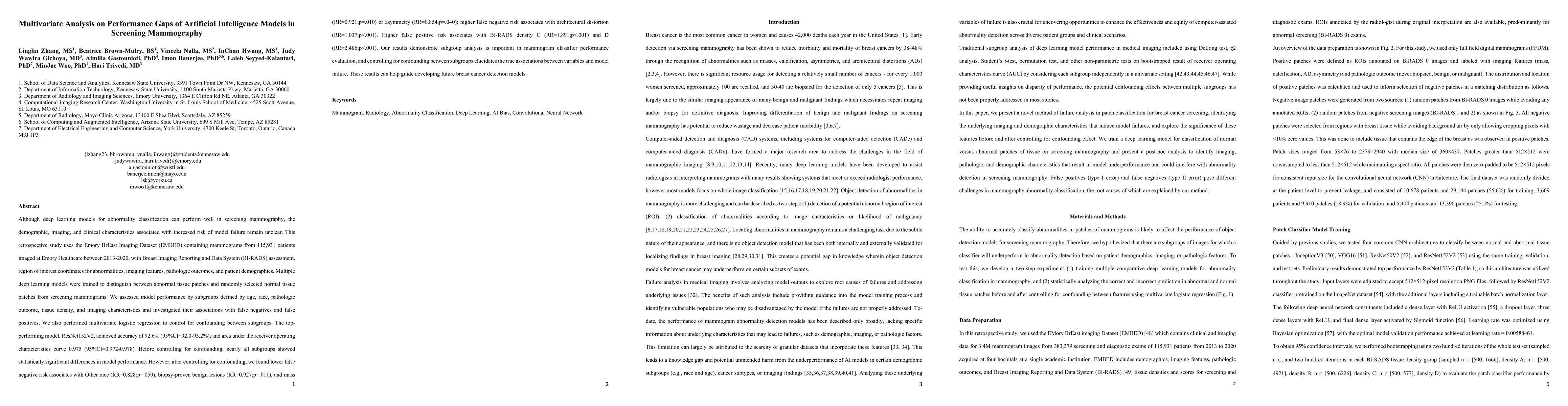 Thumbnail for Multivariate Analysis on Performance Gaps of Artificial Intelligence
  Models in Screening Mammography