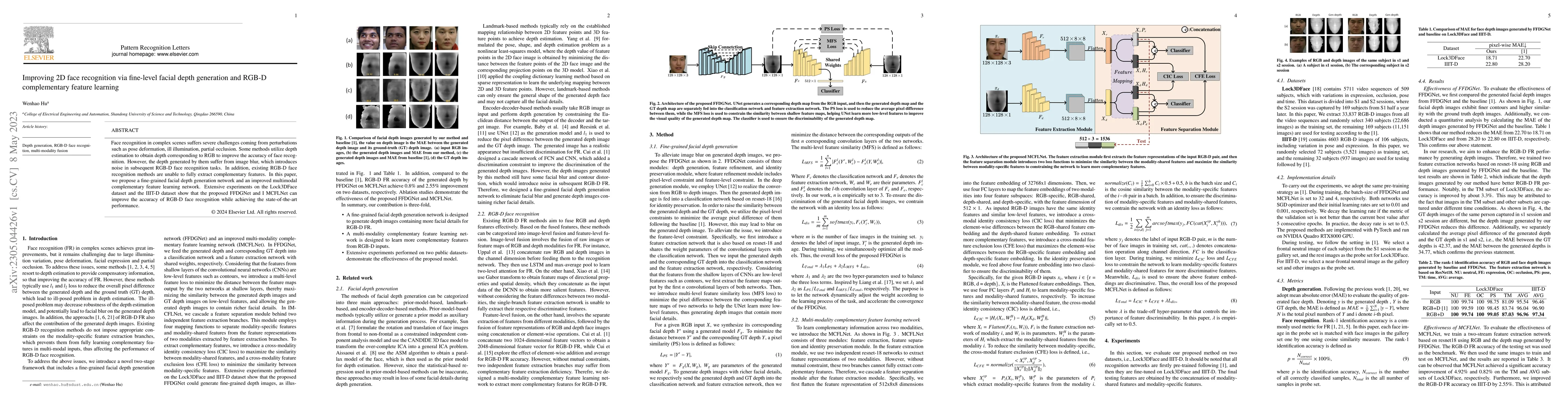 Thumbnail for Improving 2D face recognition via fine-level facial depth generation and
  RGB-D complementary feature learning