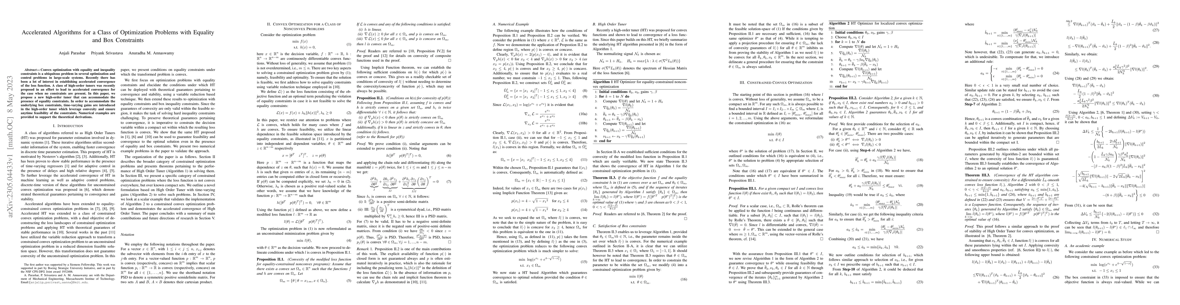 Thumbnail for Accelerated Algorithms for a Class of Optimization Problems with
  Equality and Box Constraints