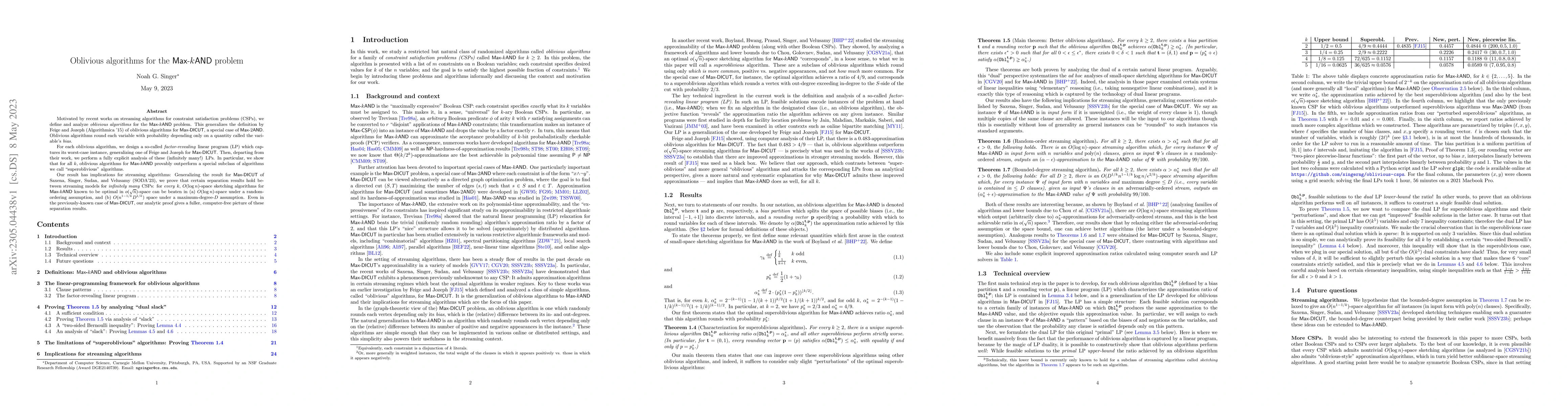 Thumbnail for Oblivious algorithms for the Max-$k$AND Problem