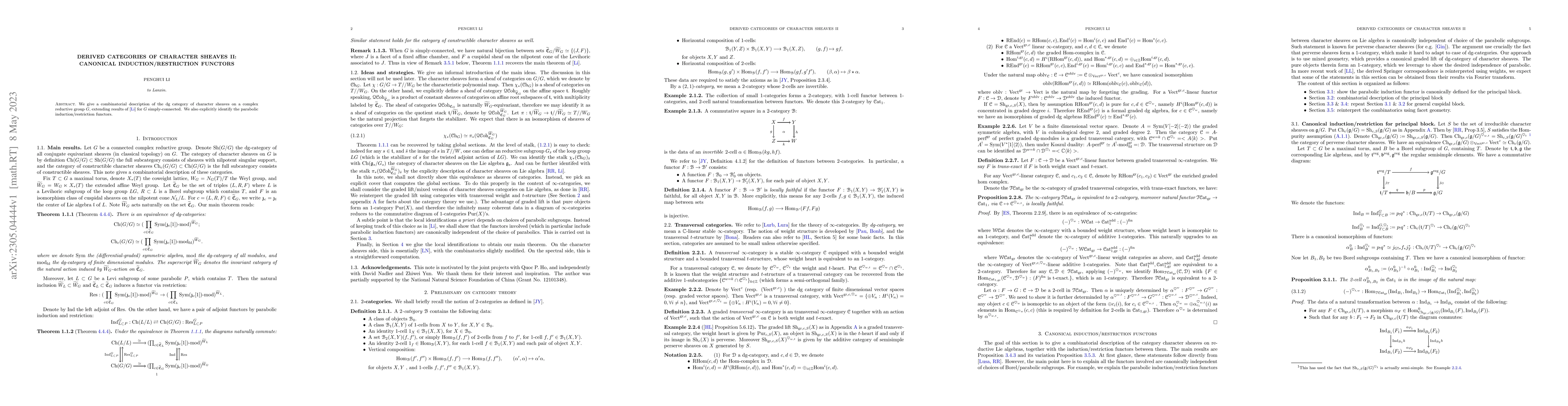 Thumbnail for Derived categories of character sheaves II: canonical
  induction/restriction functors
