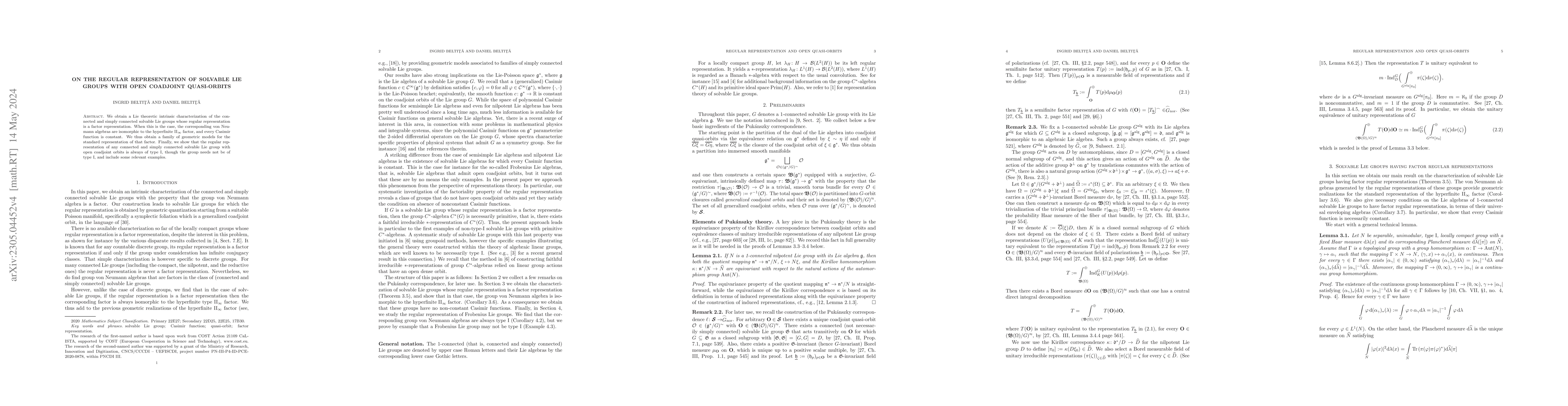 Thumbnail for On the regular representation of solvable Lie groups with open coadjoint
  quasi-orbits