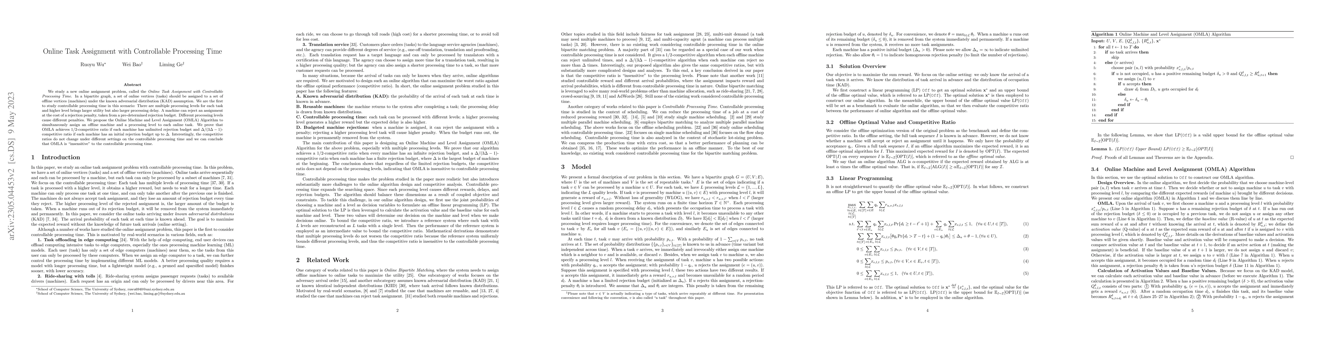 Thumbnail for Online Task Assignment with Controllable Processing Time