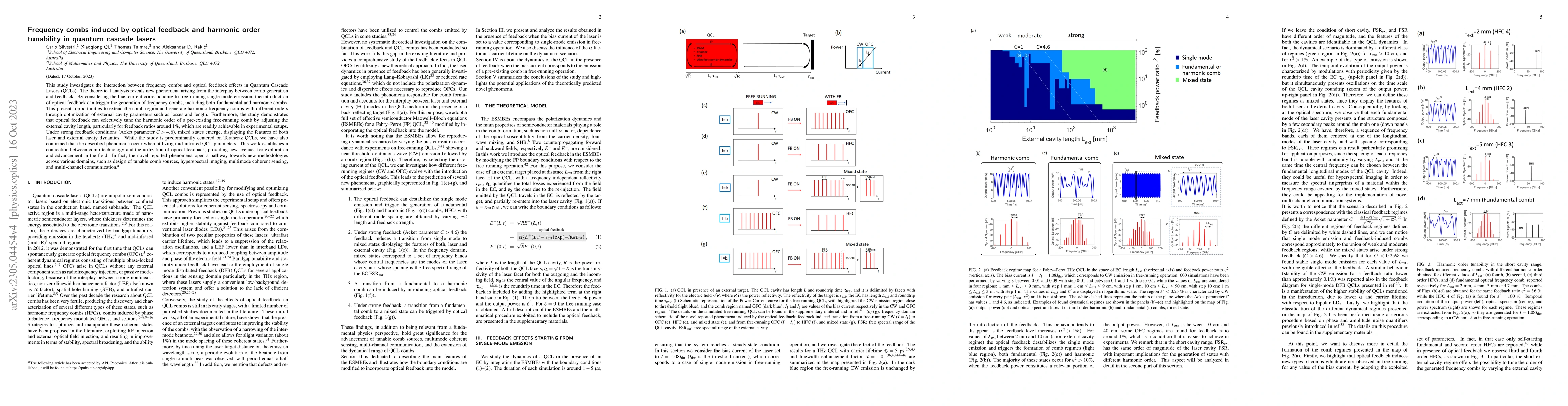Thumbnail for Frequency combs induced by optical feedback and harmonic order
  tunability in quantum cascade lasers