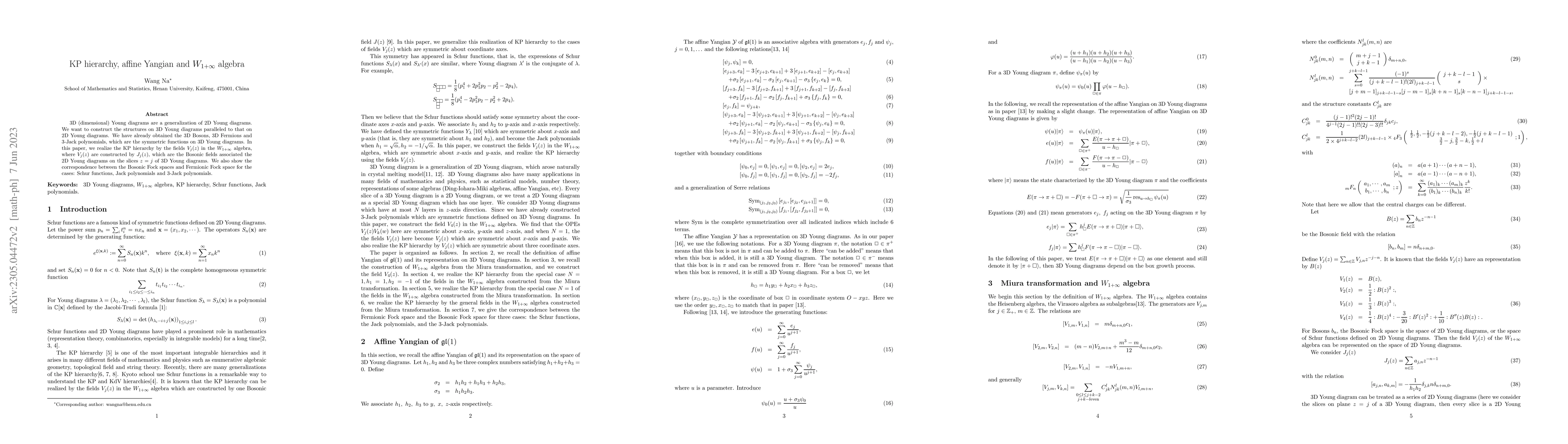 Thumbnail for KP hierarchy, affine Yangian and $W_{1+\infty}$ algebra