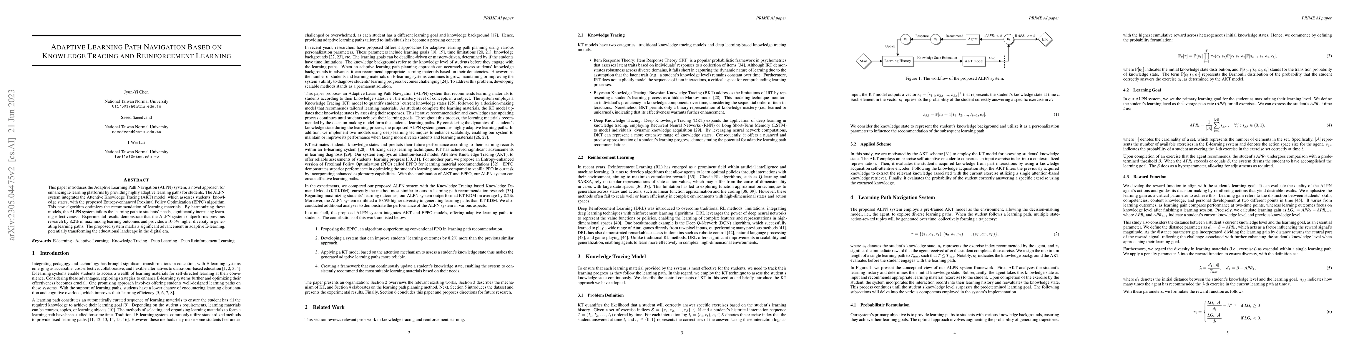 Thumbnail for Adaptive Learning Path Navigation Based on Knowledge Tracing and
  Reinforcement Learning