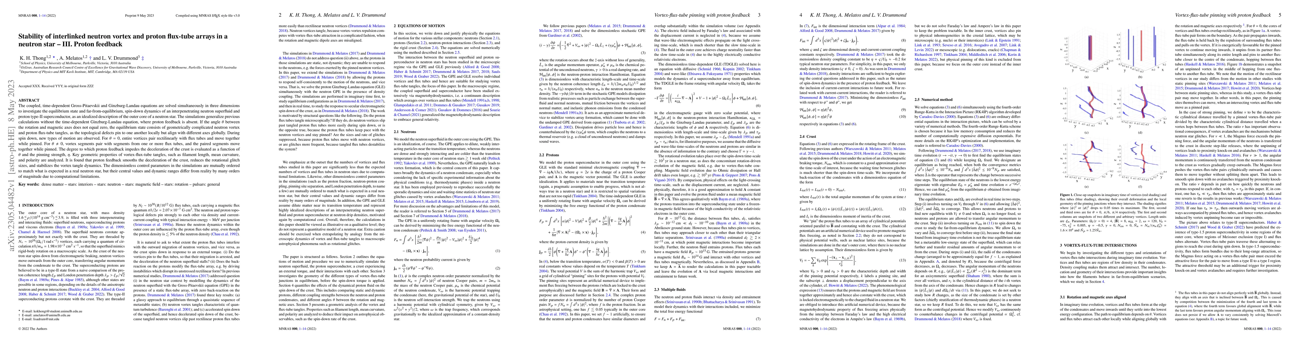 Thumbnail for Stability of interlinked neutron vortex and proton flux-tube arrays in a
  neutron star -- III. Proton feedback