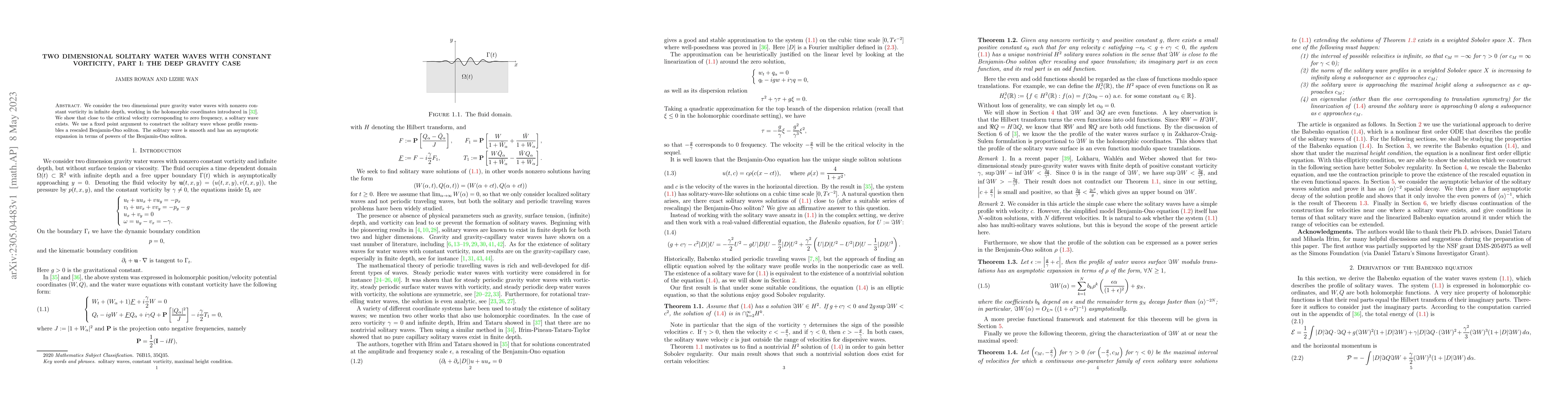 Thumbnail for Two dimensional solitary water waves with constant vorticity, Part I:
  the deep gravity case