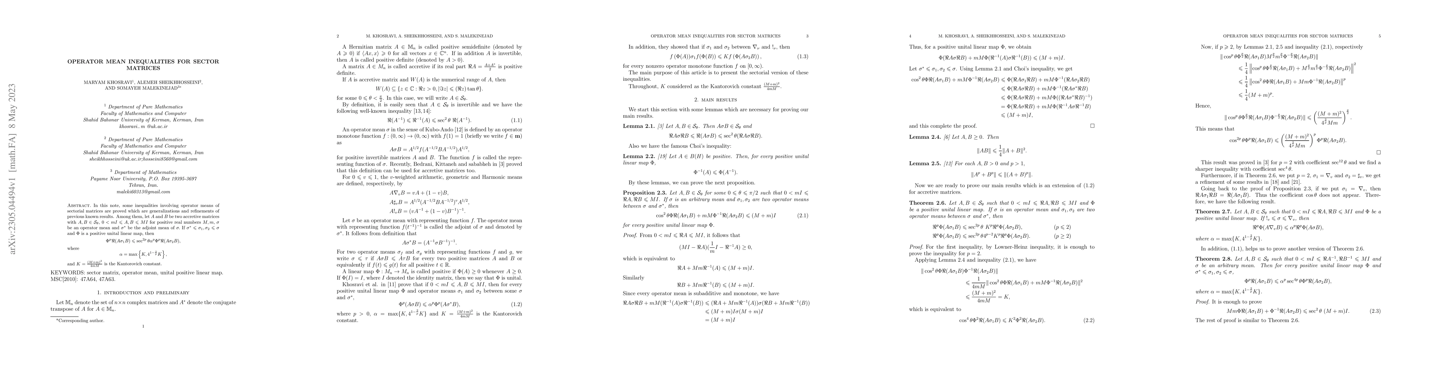 Thumbnail for Operator mean inequalities for sector matrices