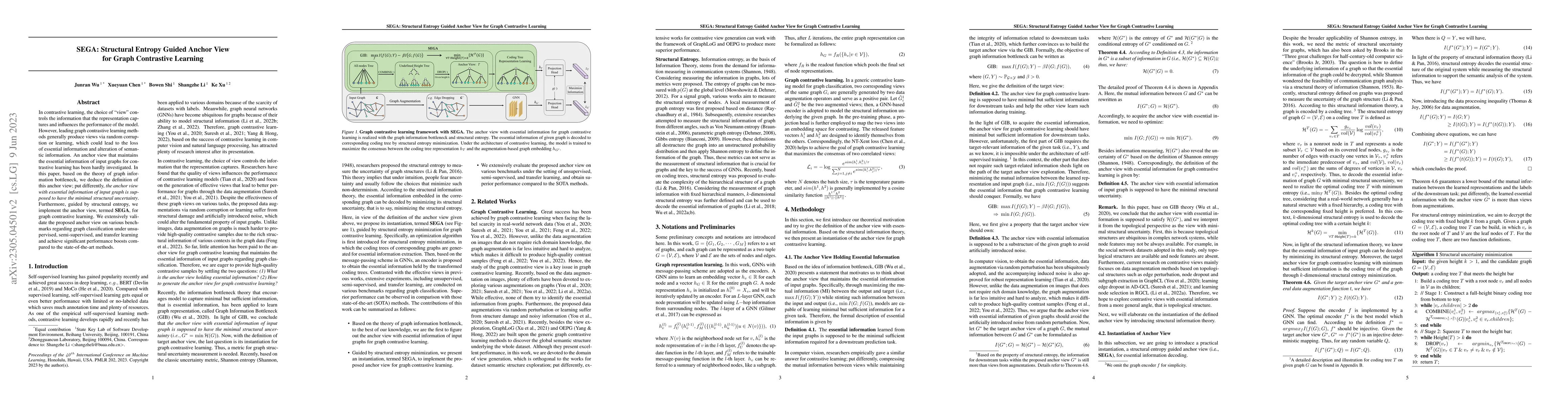 Thumbnail for SEGA: Structural Entropy Guided Anchor View for Graph Contrastive
  Learning