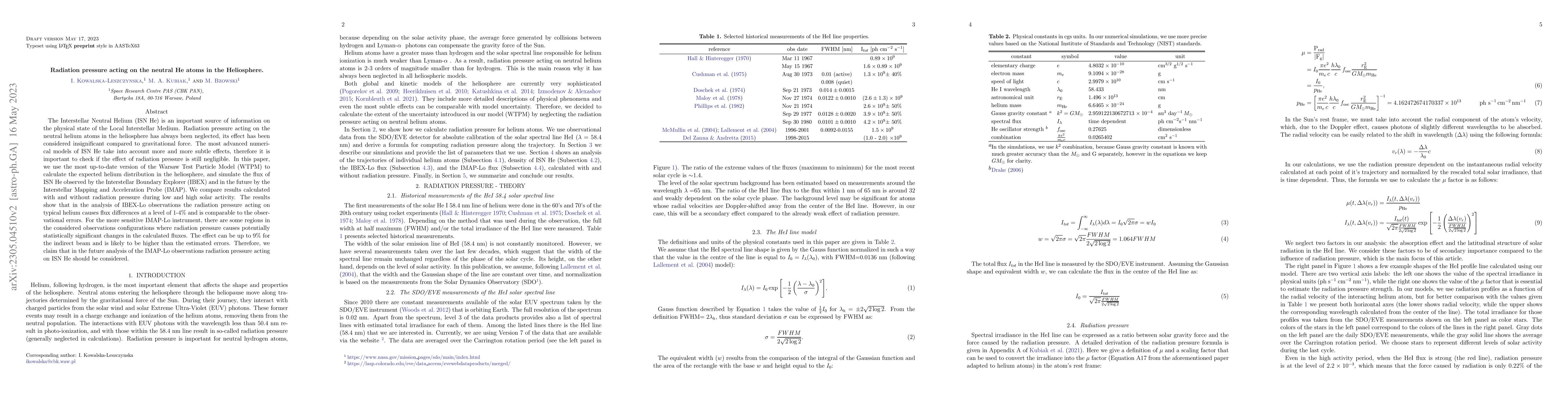 Thumbnail for Radiation pressure acting on the neutral He atoms in the Heliosphere