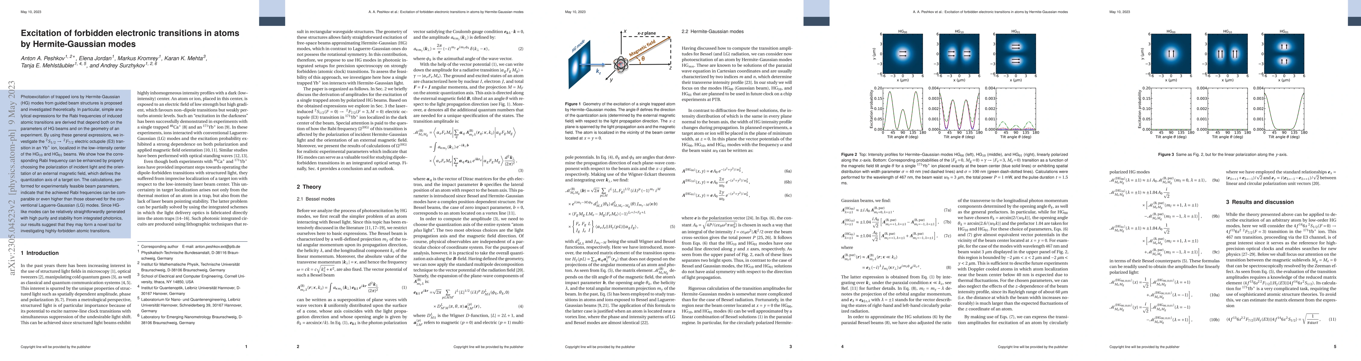 Thumbnail for Excitation of forbidden electronic transitions in atoms by
  Hermite-Gaussian modes