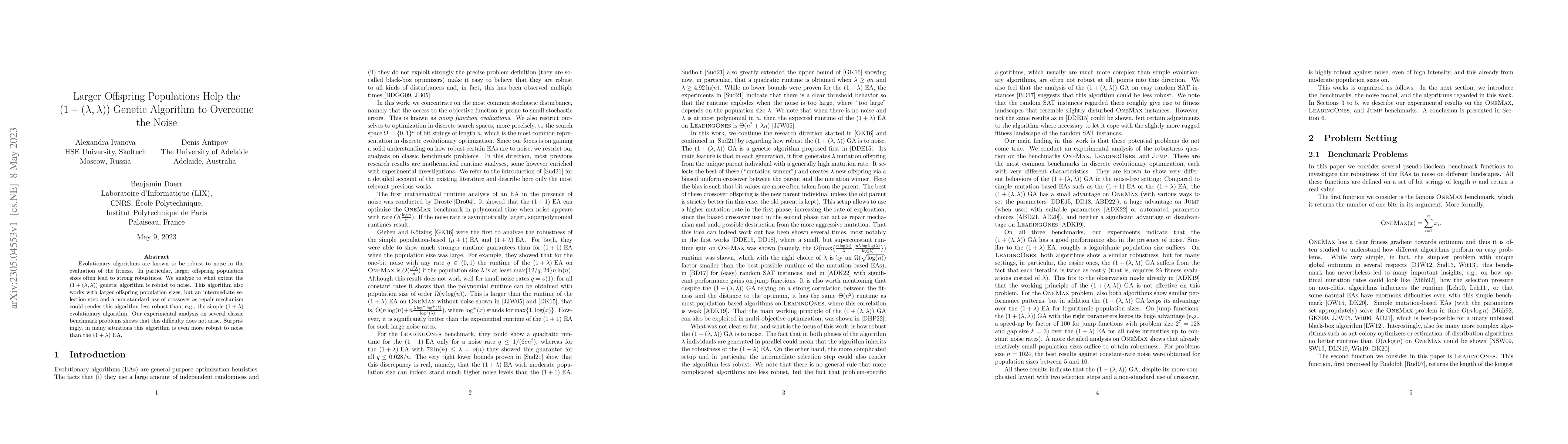 Thumbnail for Larger Offspring Populations Help the $(1 + (\lambda, \lambda))$ Genetic
  Algorithm to Overcome the Noise