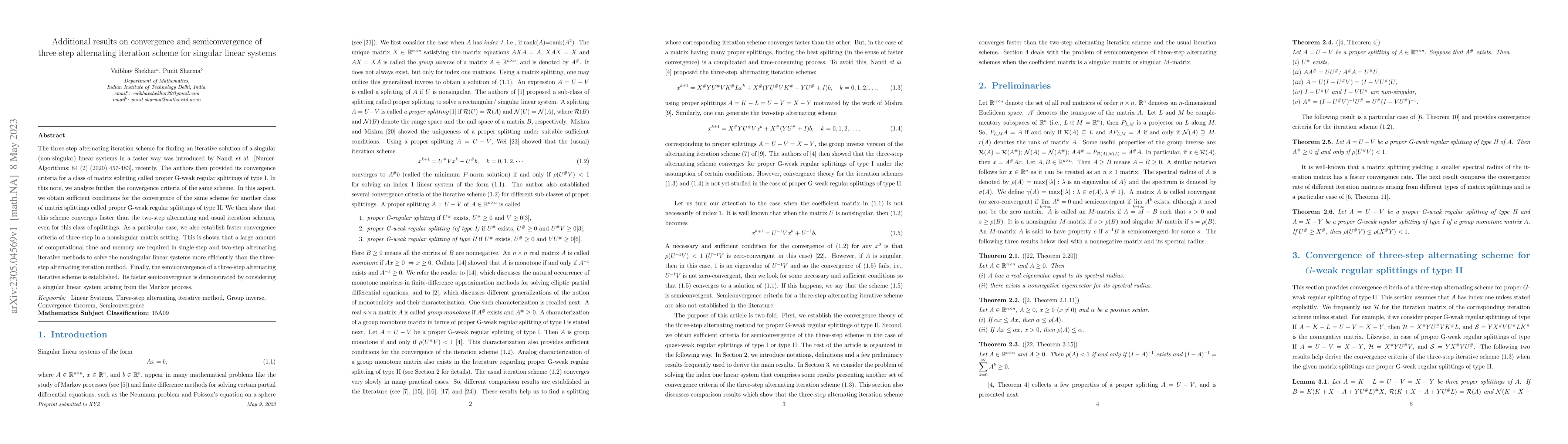 Thumbnail for Additional results on convergence and semiconvergence of three-step
  alternating iteration scheme for singular linear systems