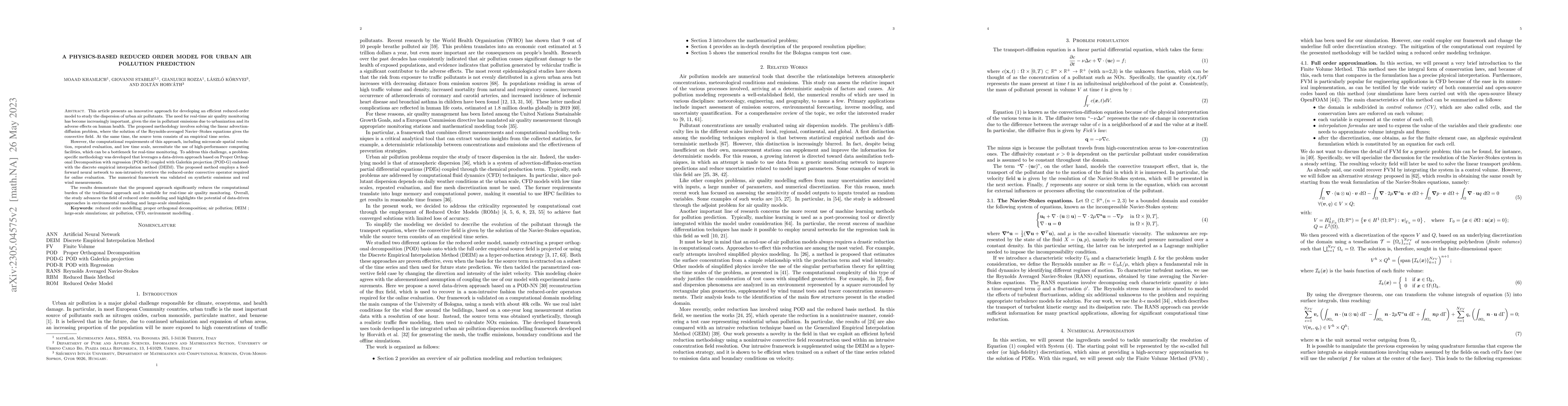 Thumbnail for A physics-based reduced order model for urban air pollution prediction