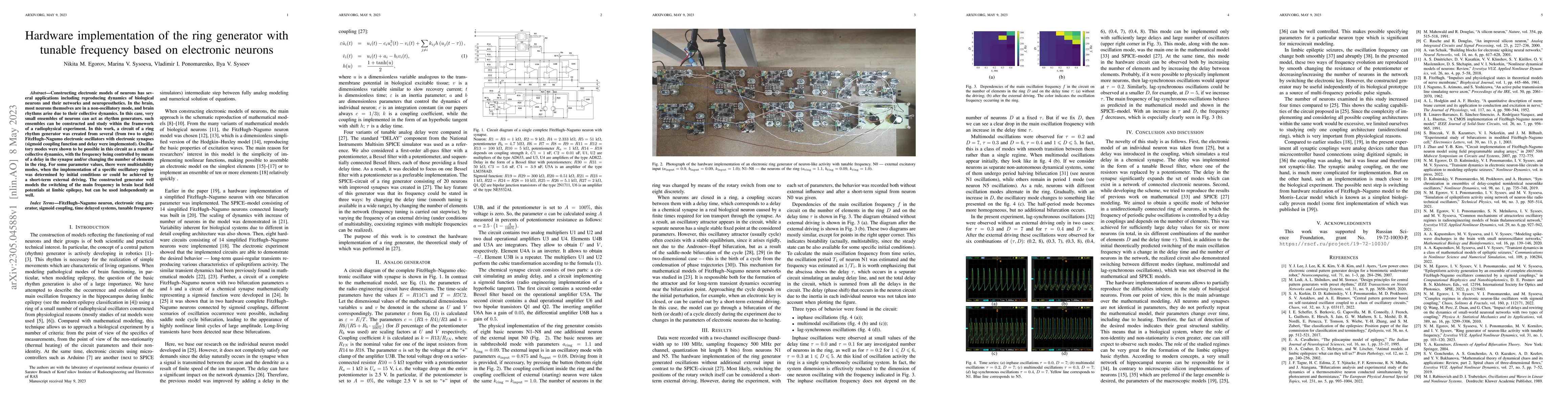 Thumbnail for Hardware implementation of the ring generator with tunable frequency
  based on electronic neurons