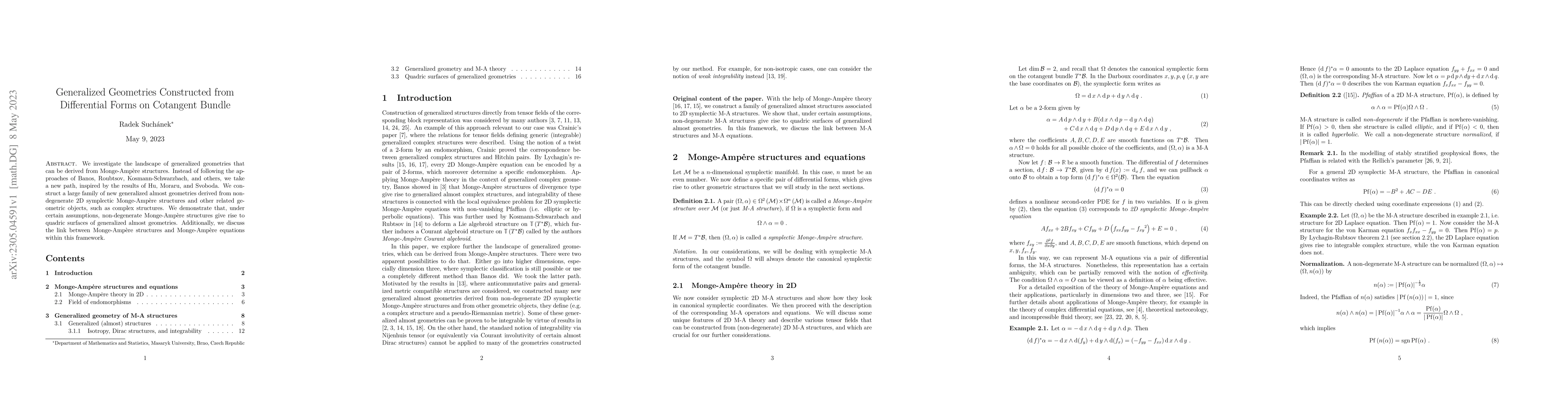 Thumbnail for Generalized Geometries Constructed from Differential Forms on Cotangent
  Bundle