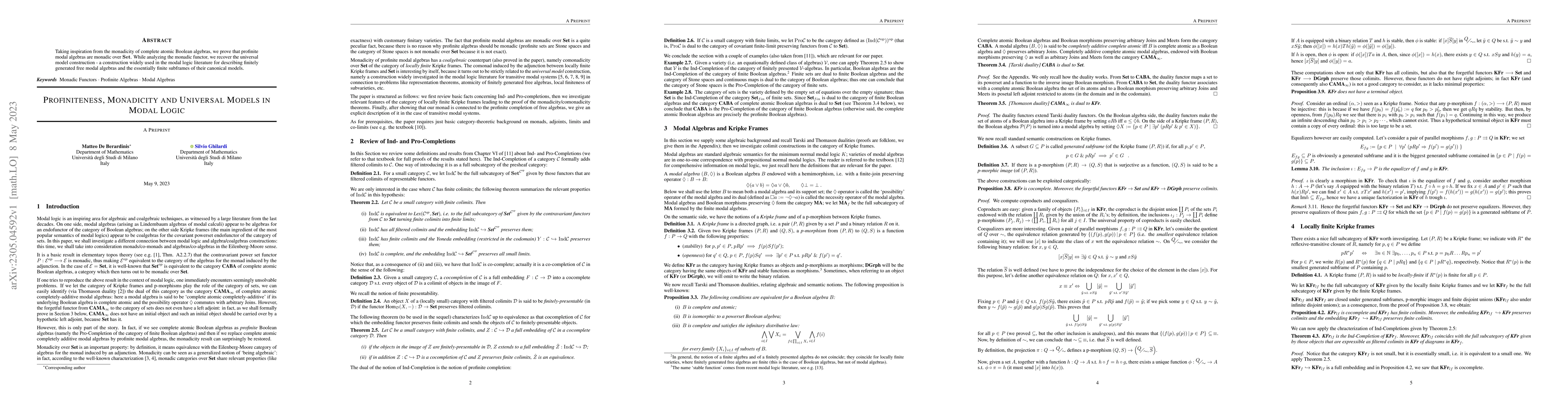 Thumbnail for Profiniteness, Monadicity and Universal Models in Modal Logic