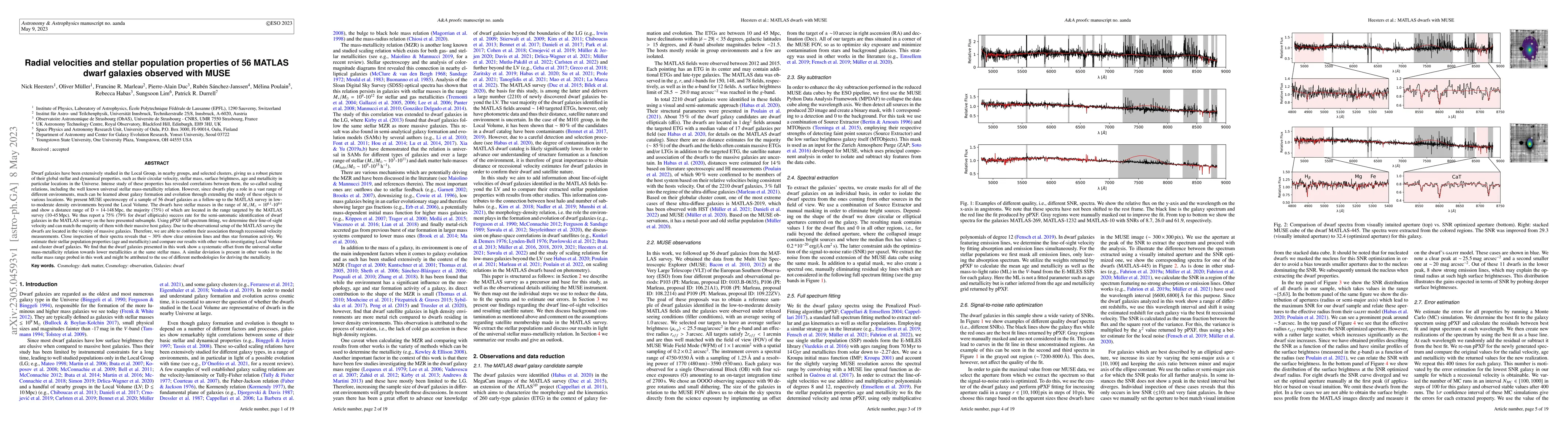 Thumbnail for Radial velocities and stellar population properties of 56 MATLAS dwarf
  galaxies observed with MUSE
