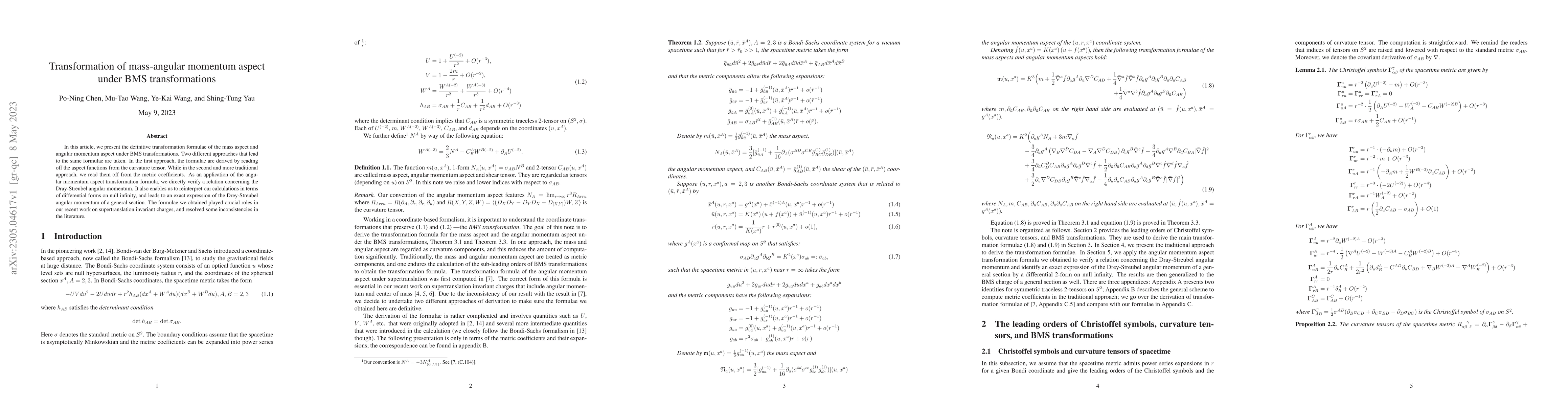Thumbnail for Transformation of mass-angular momentum aspect under BMS transformations