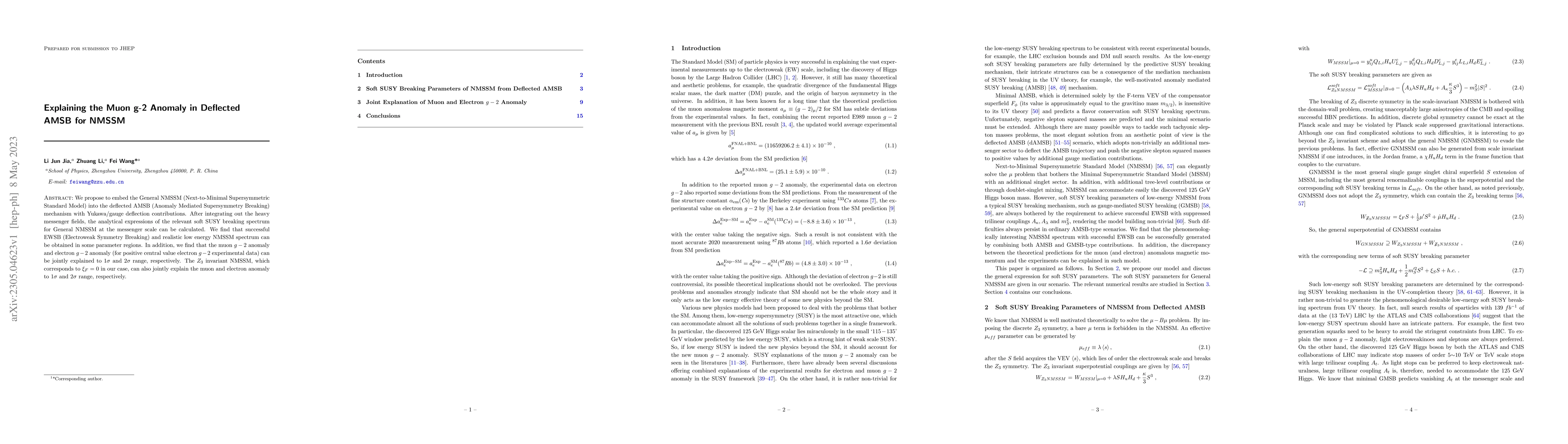 Thumbnail for Explaining the Muon g-2 Anomaly in Deflected AMSB for NMSSM