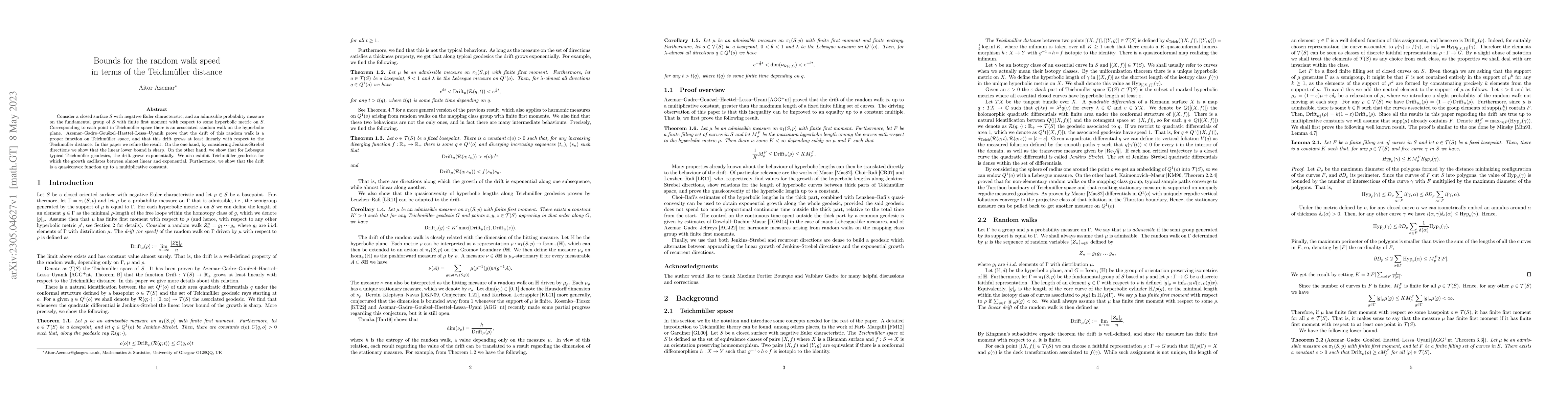 Thumbnail for Bounds for the random walk speed in terms of the Teichm\"uller distance