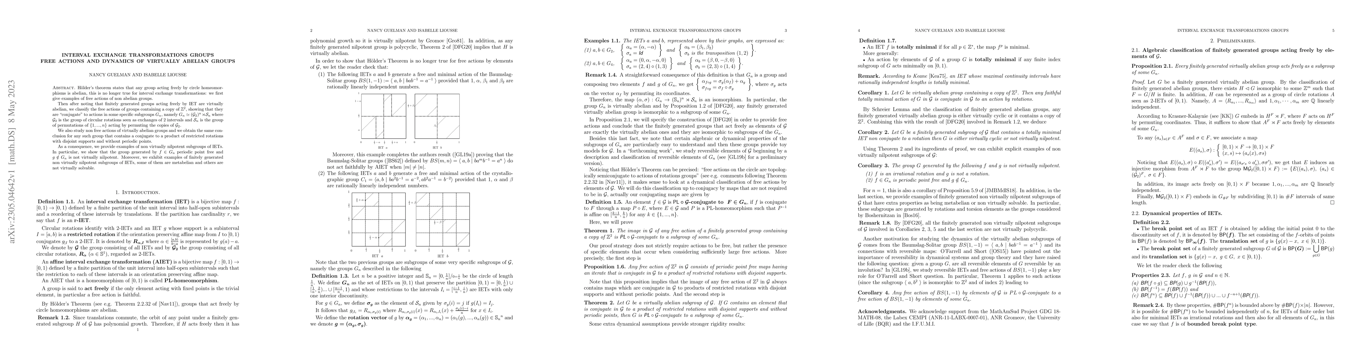 Thumbnail for Interval Exchange Transformations groups. Free actions and dynamics of
  virtually abelian groups
