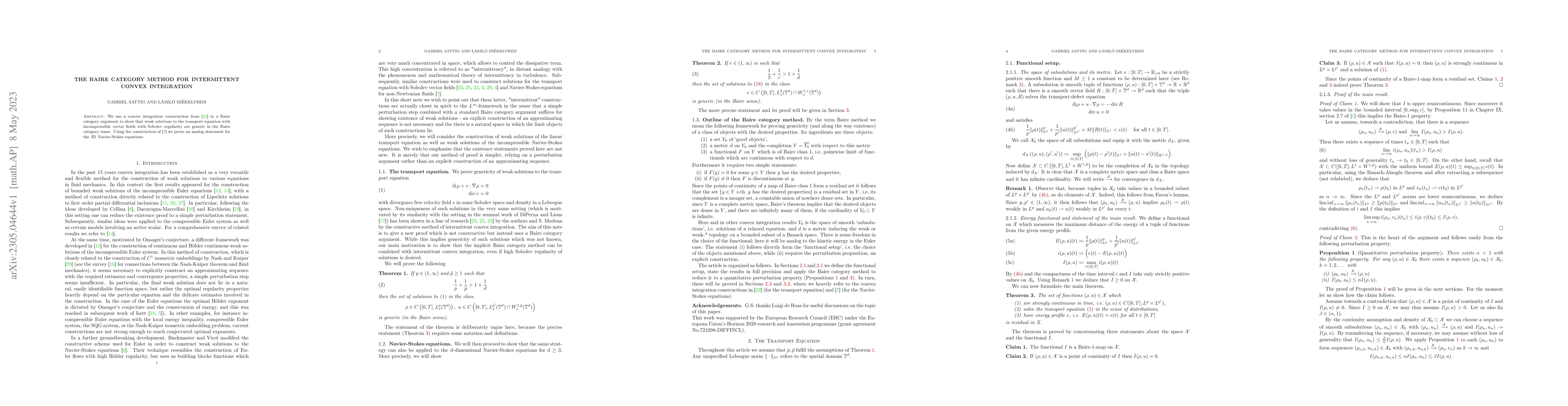 Thumbnail for The Baire category method for intermittent convex integration