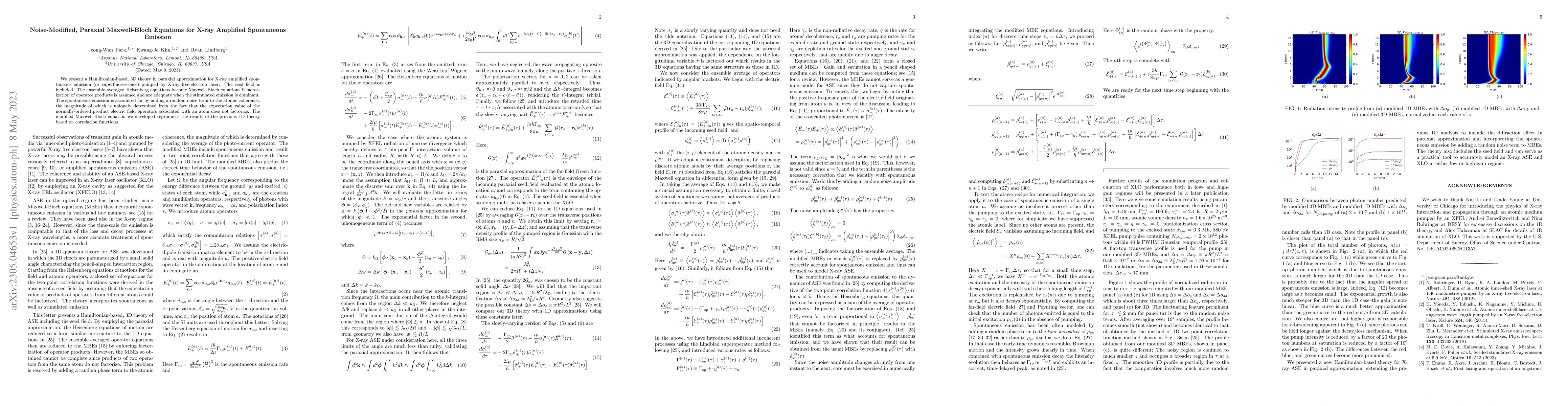 Thumbnail for Noise-Modified, Paraxial Maxwell-Bloch Equations for X-ray Amplified
  Spontaneous Emission