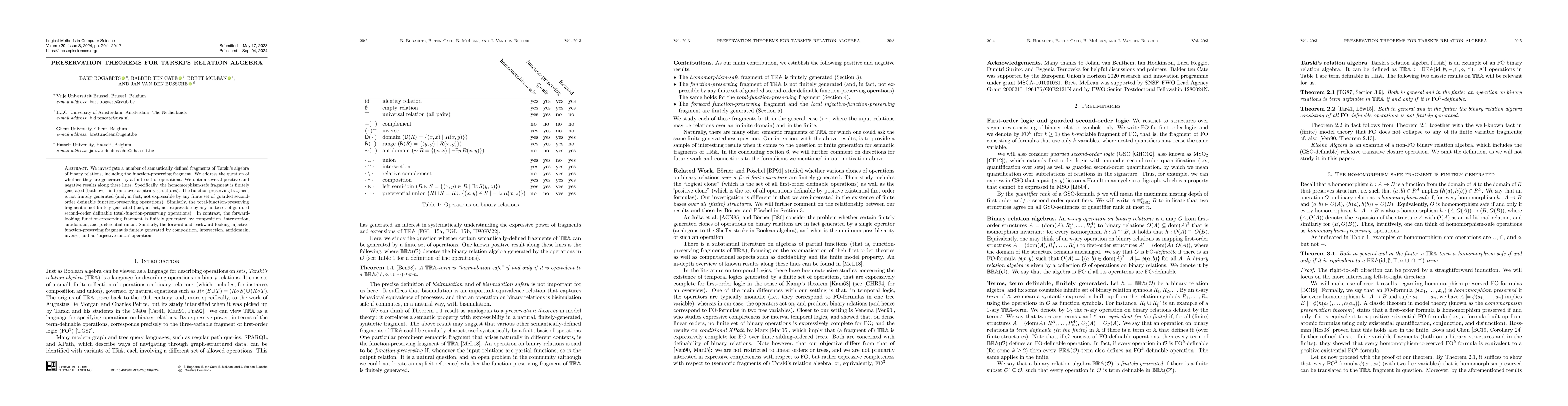 Thumbnail for Preservation theorems for Tarski's relation algebra