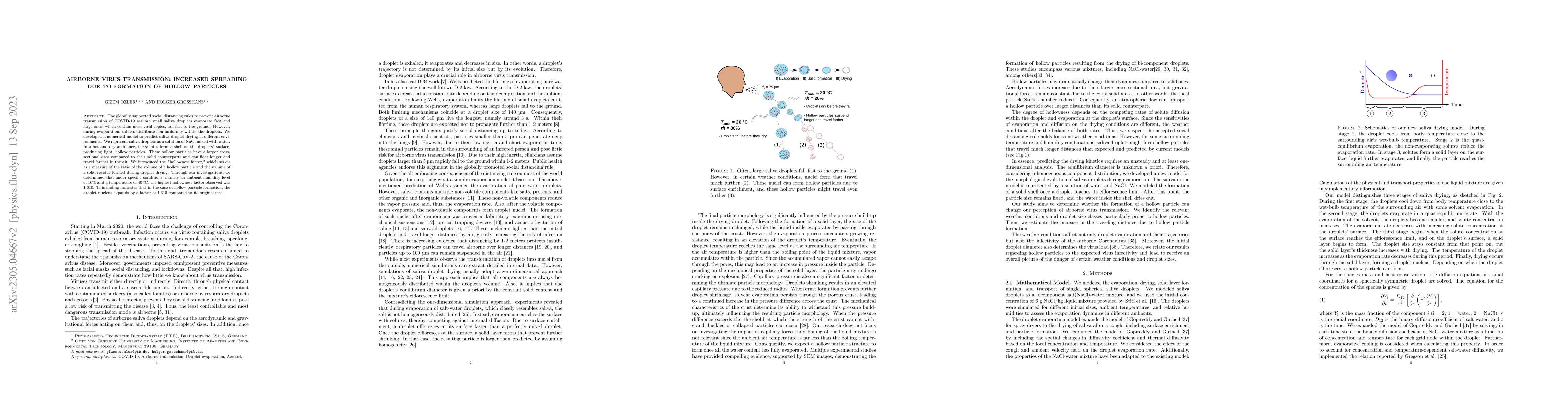 Thumbnail for Airborne Virus Transmission: Increased Spreading Due to Formation of
  Hollow Particles