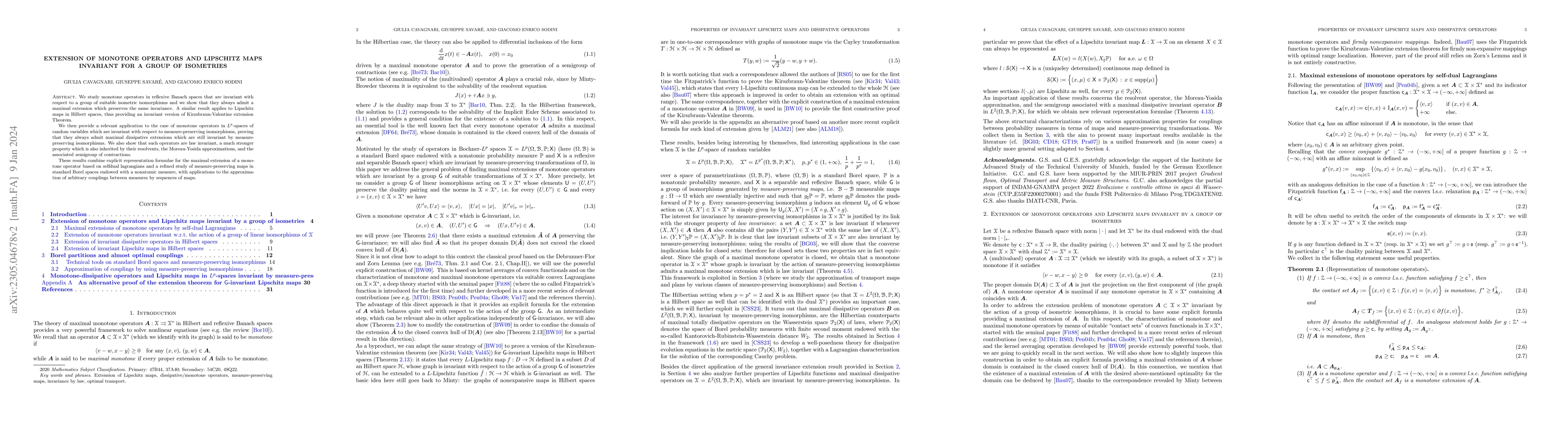 Thumbnail for Extension of monotone operators and Lipschitz maps invariant for a group
  of isometries