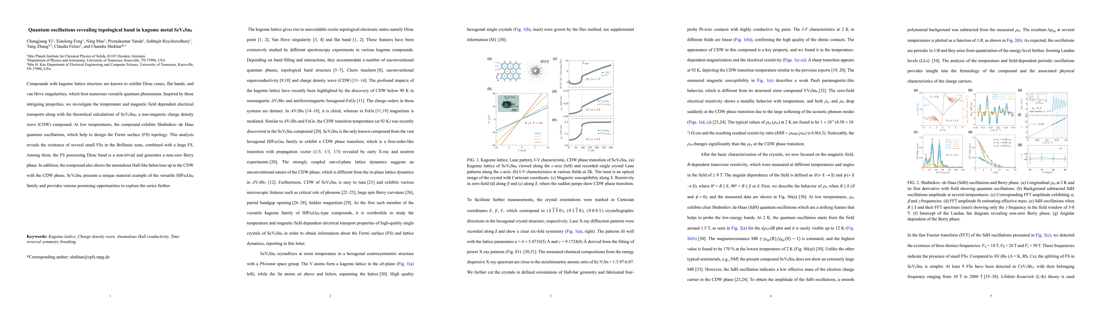 Thumbnail for Quantum oscillations revealing topological band in kagome metal ScV6Sn6