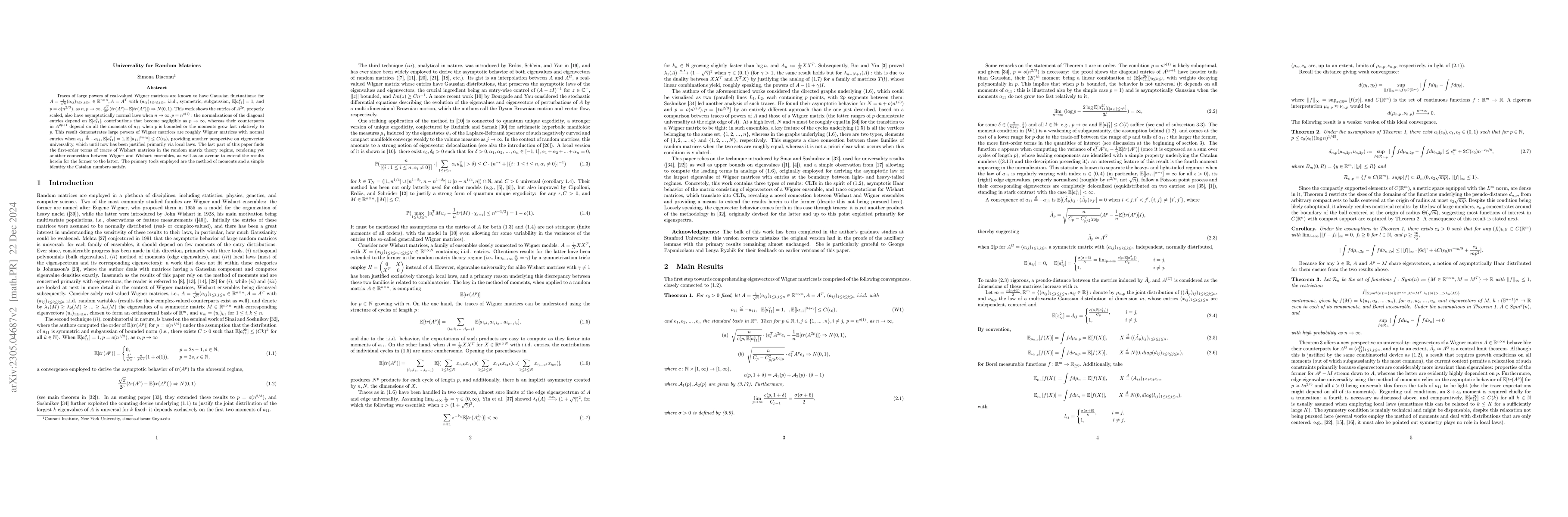Thumbnail for Universality for Random Matrices