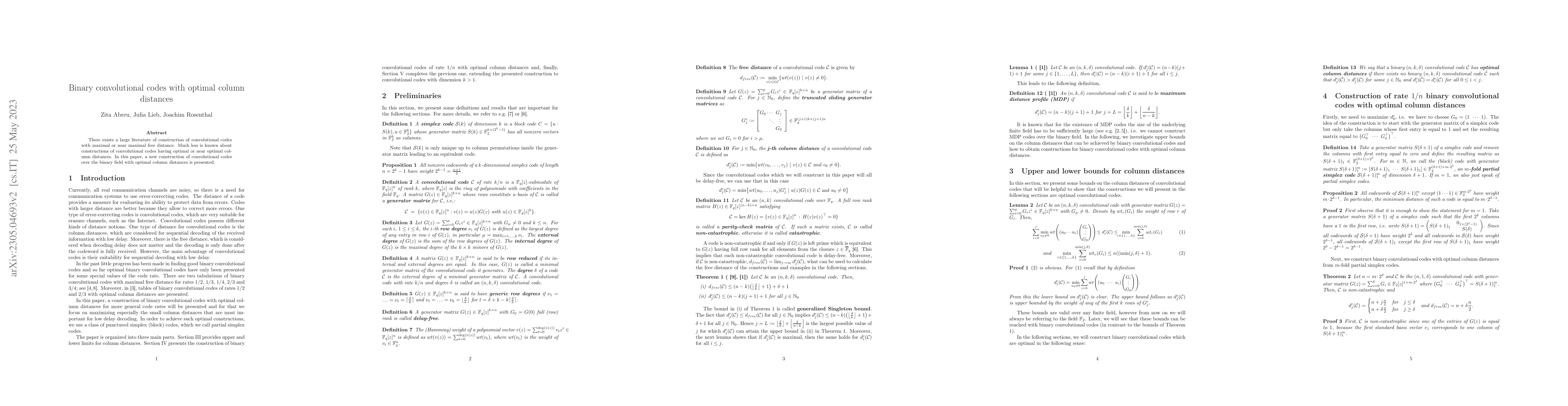 Thumbnail for Binary convolutional codes with optimal column distances
