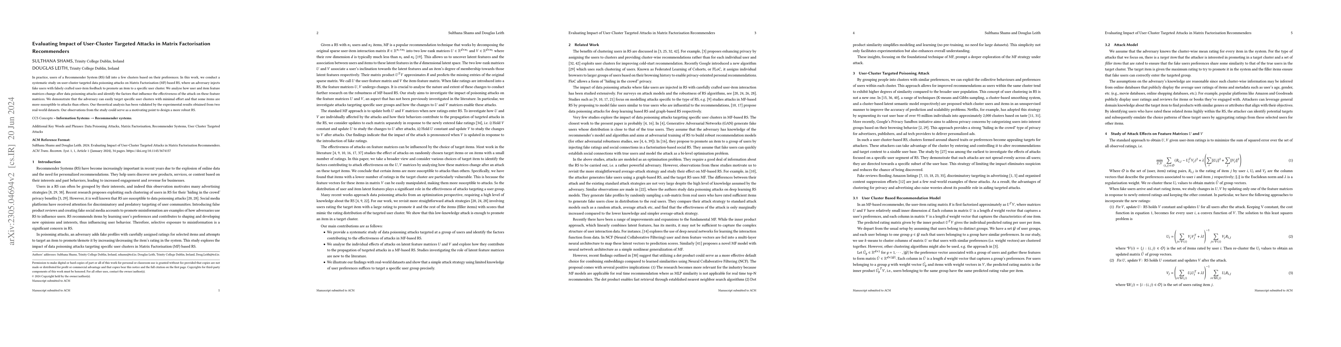Thumbnail for Evaluating Impact of User-Cluster Targeted Attacks in Matrix
  Factorisation Recommenders