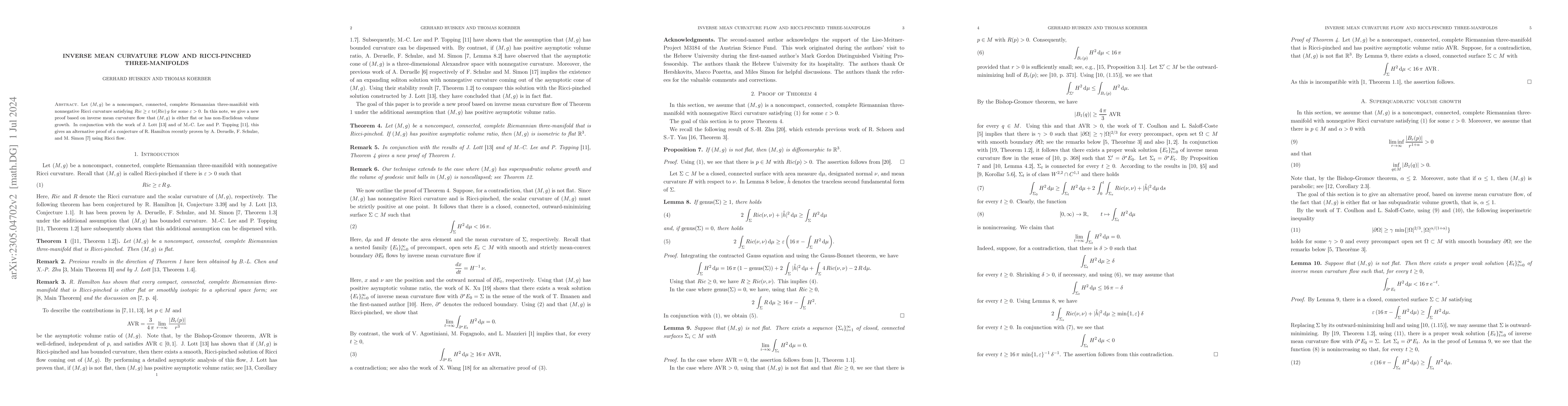 Thumbnail for Inverse mean curvature flow and Ricci-pinched three-manifolds