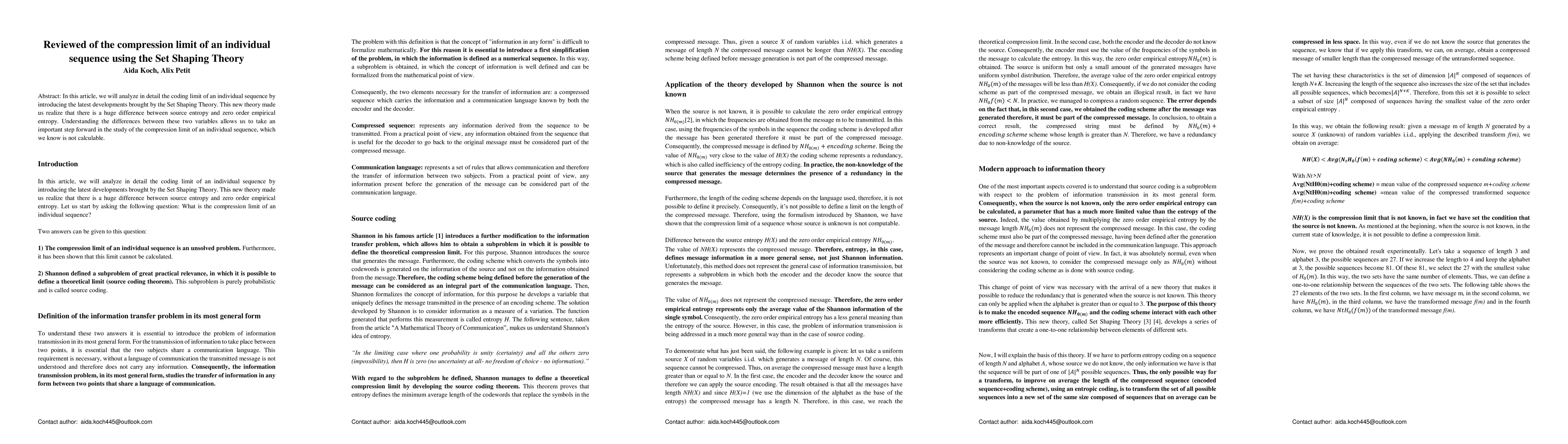 Thumbnail for Reviewed of the compression limit of an individual sequence using the
  Set Shaping Theory