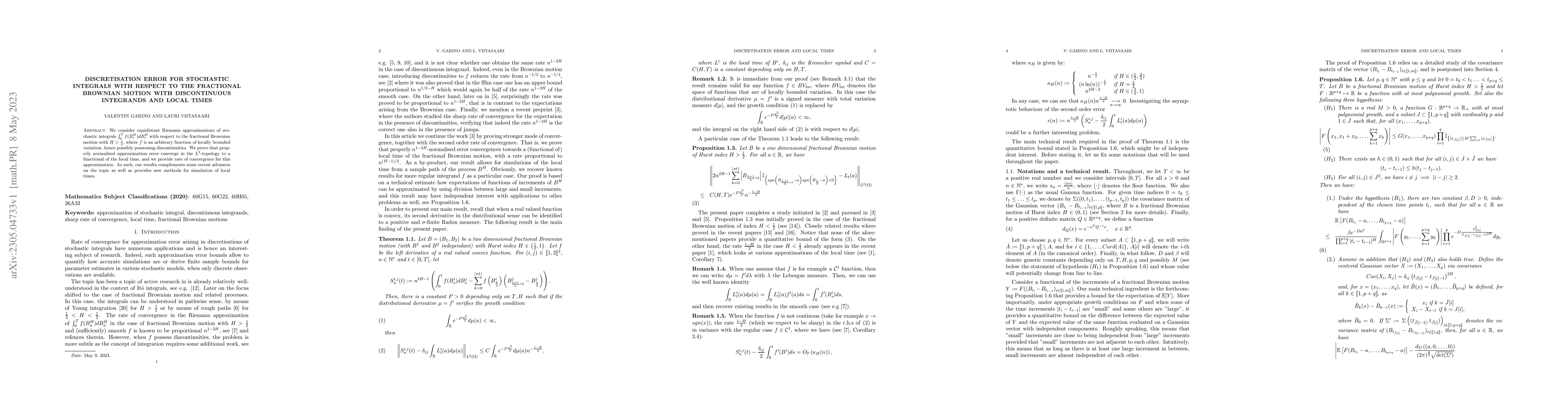Thumbnail for Discretisation error for stochastic integrals with respect to the
  fractional Brownian motion with discontinuous integrands and local times