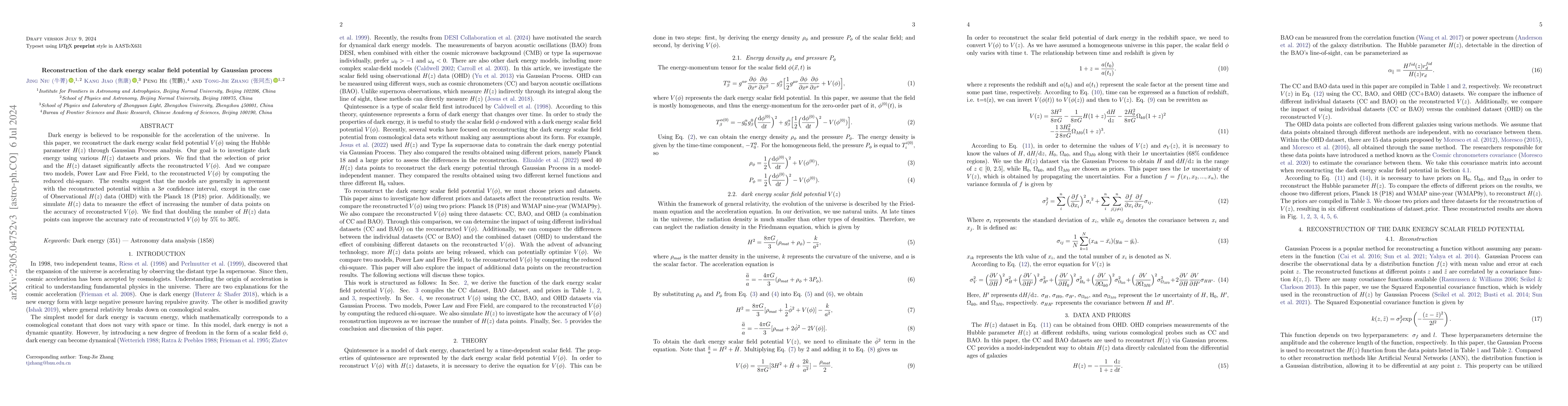 Thumbnail for Reconstruction of the dark energy scalar field potential by Gaussian
  process
