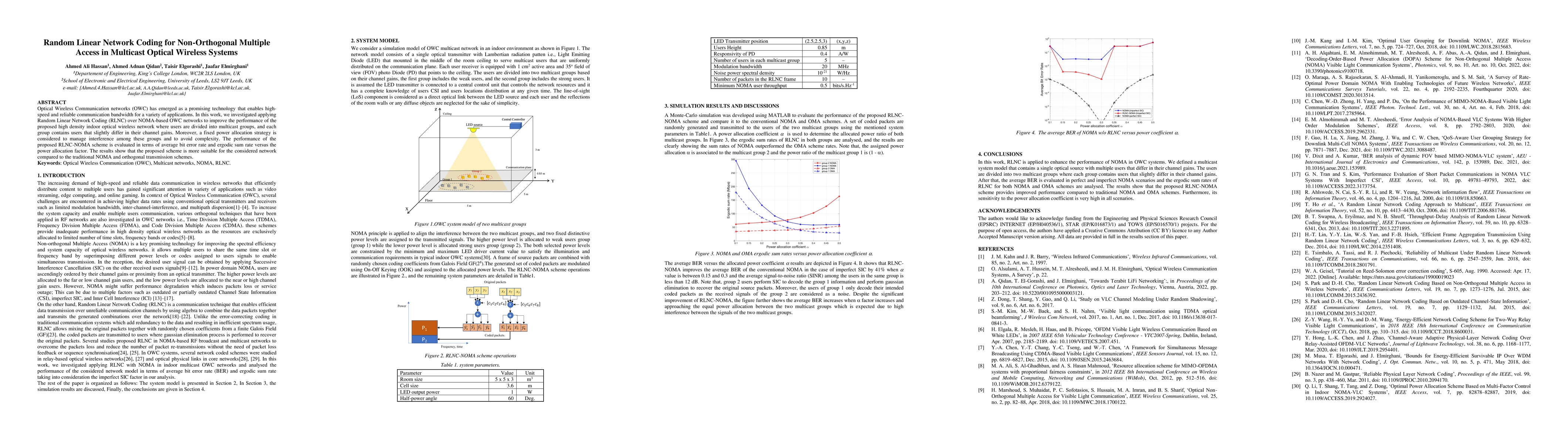 Thumbnail for Random Linear Network Coding for Non-Orthogonal Multiple Access in
  Multicast Optical Wireless Systems