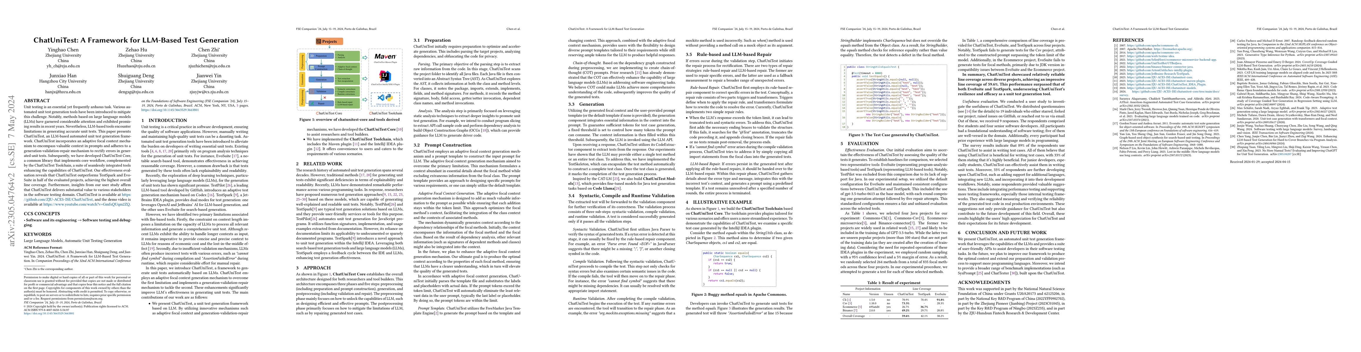 Thumbnail for ChatUniTest: A Framework for LLM-Based Test Generation
