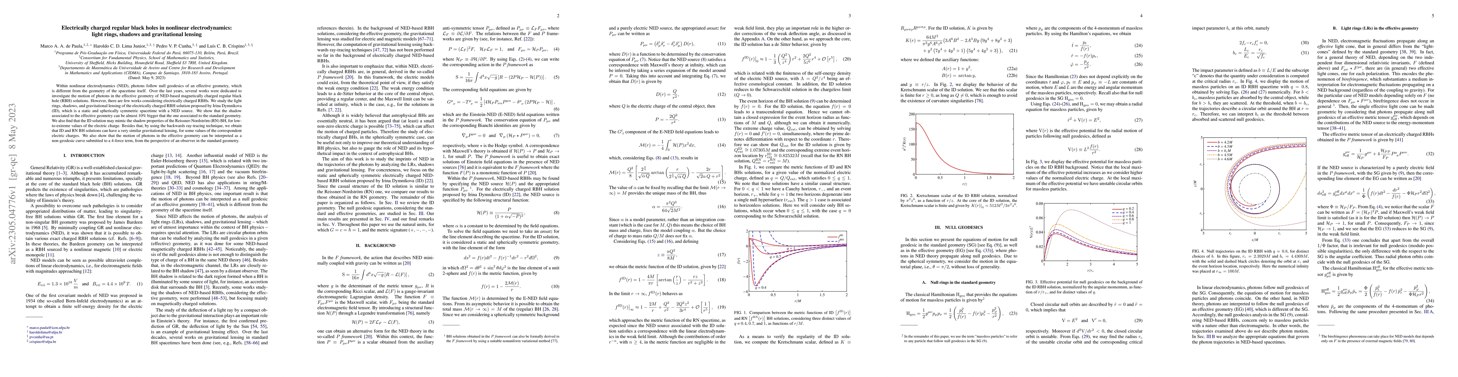 Thumbnail for Electrically charged regular black holes in nonlinear electrodynamics:
  light rings, shadows and gravitational lensing