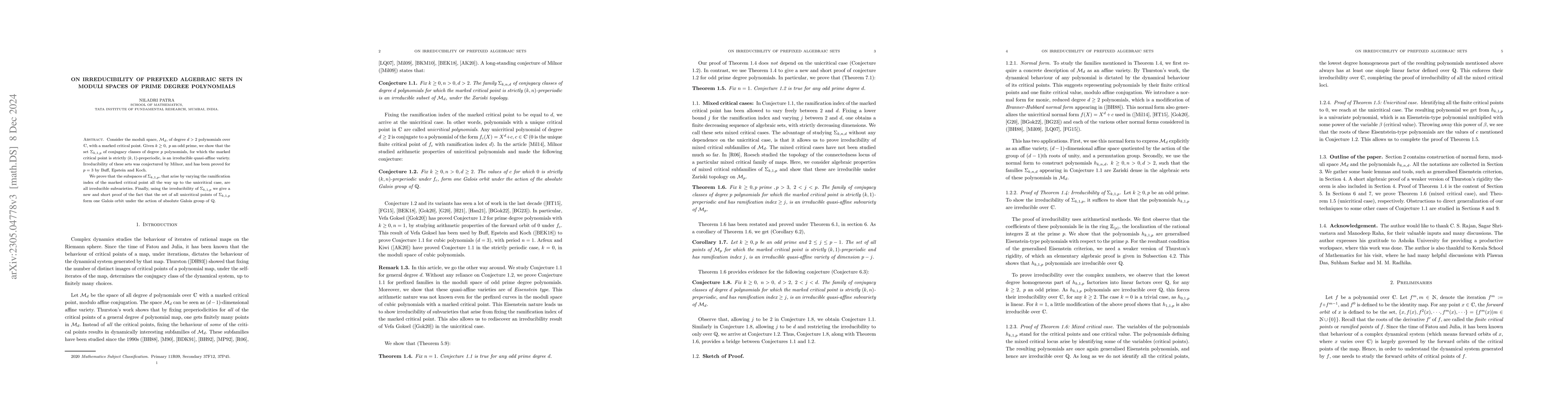 Thumbnail for On irreducibility of prefixed algebraic sets in moduli spaces of prime
  degree polynomials