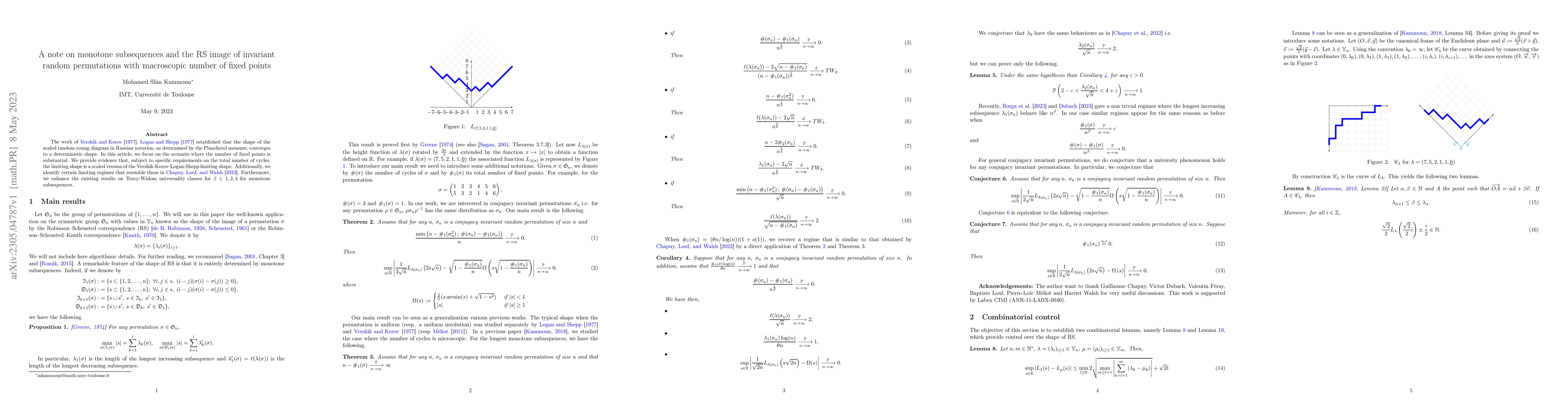 Thumbnail for A note on monotone subsequences and the RS image of invariant random
  permutations with macroscopic number of fixed points