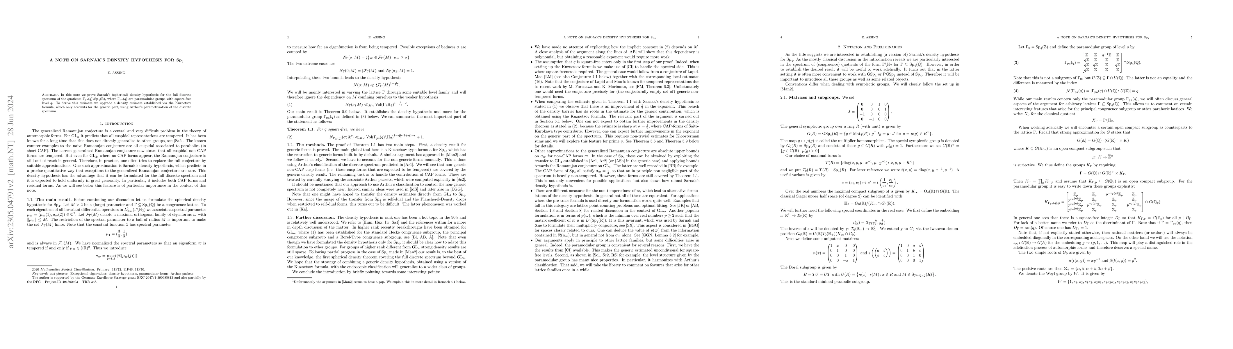 Thumbnail for A note on Sarnak's density hypothesis for $\textrm{Sp}_4$