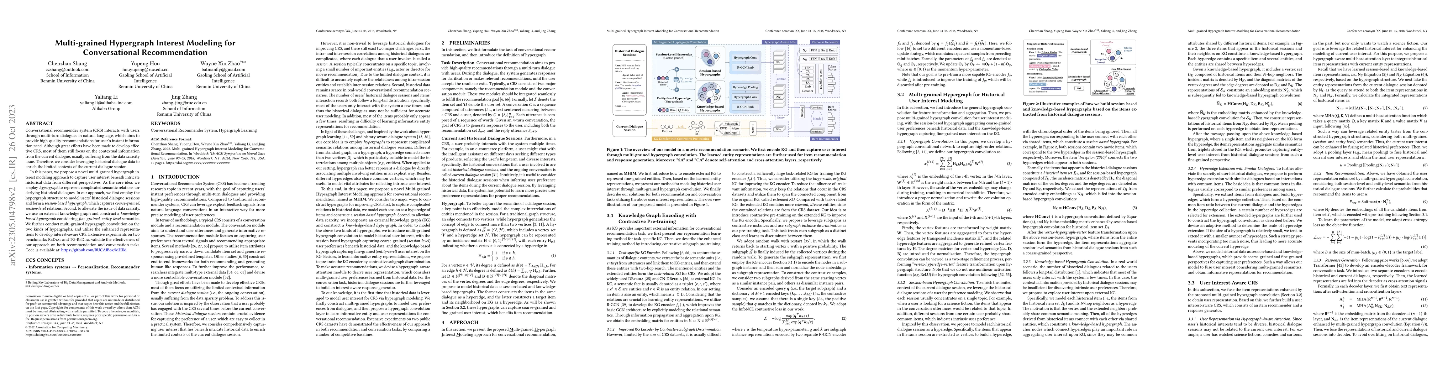 Thumbnail for Multi-grained Hypergraph Interest Modeling for Conversational
  Recommendation
