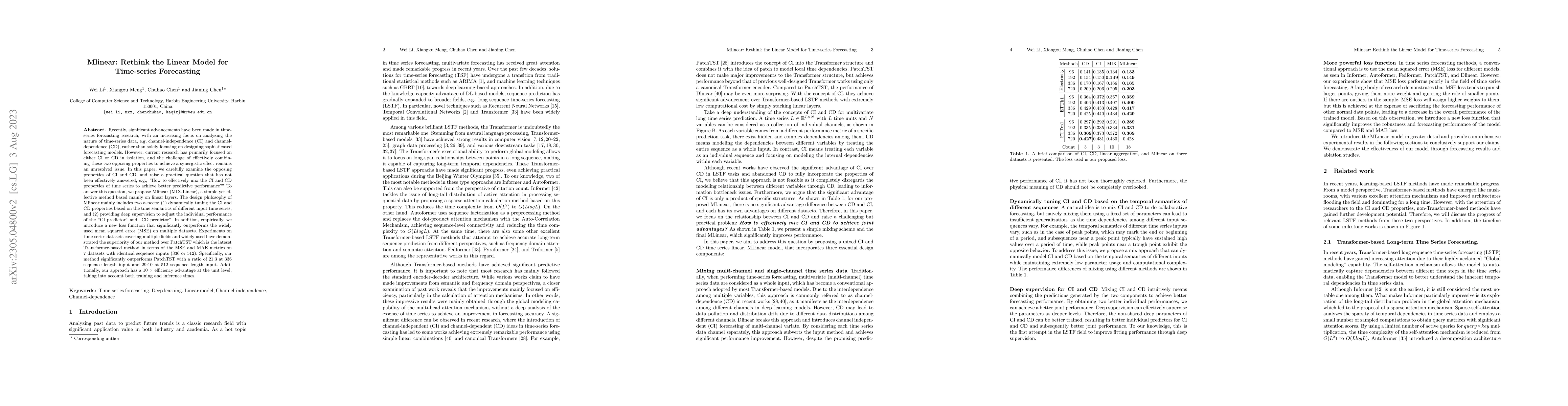 Thumbnail for Mlinear: Rethink the Linear Model for Time-series Forecasting