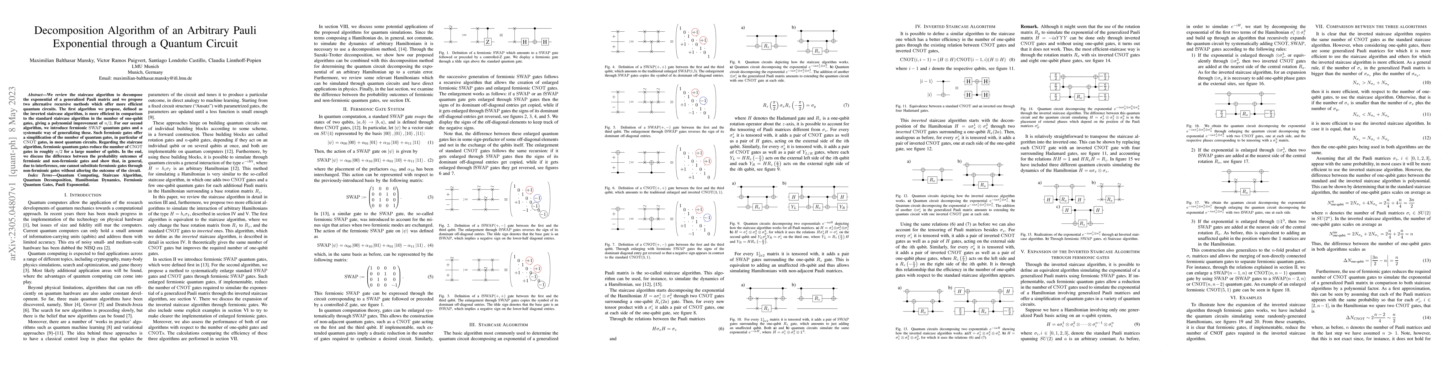 Thumbnail for Decomposition Algorithm of an Arbitrary Pauli Exponential through a
  Quantum Circuit