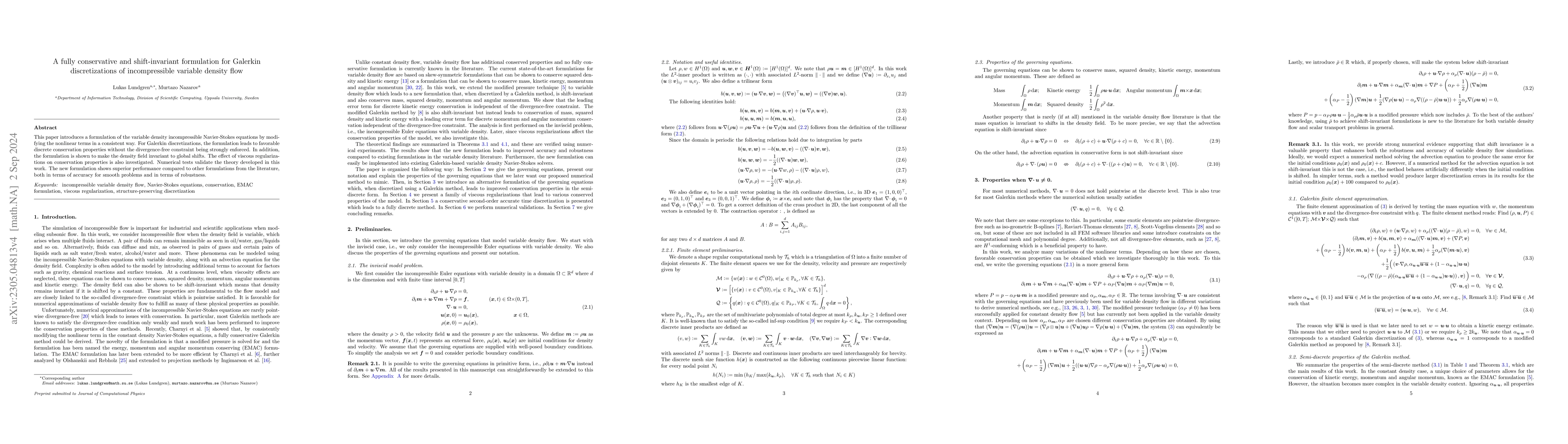 Thumbnail for A fully conservative and shift-invariant formulation for Galerkin
  discretizations of incompressible variable density flow